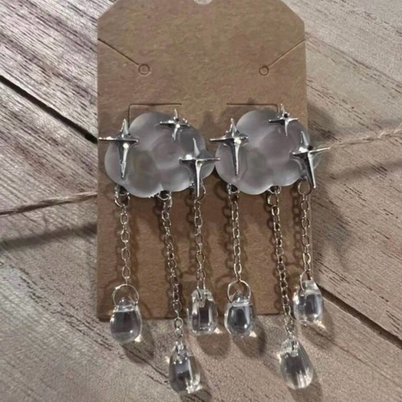 “Starry Rain Clouds” Frosted Glass Star Stellar Cumulus Weather Raindrops Dangle - Picture 15 of 16